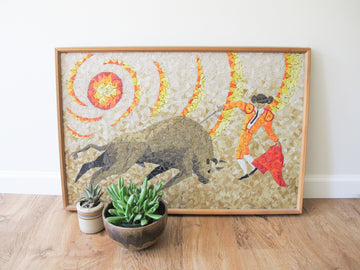 Vintage Mosaic Bull Fighter Framed Artwork