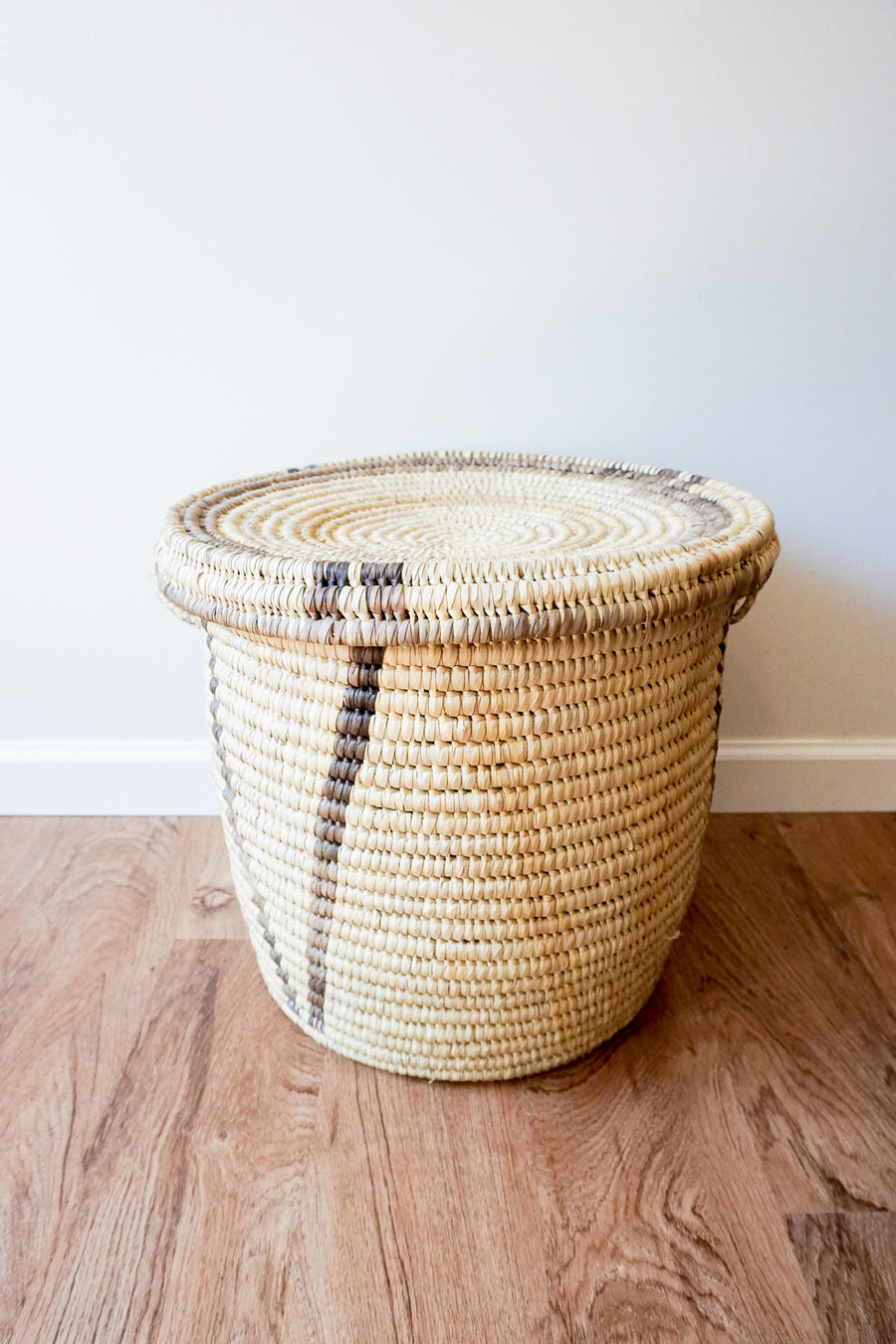 Vintage Woven Tribal African Basket with Lid - Large