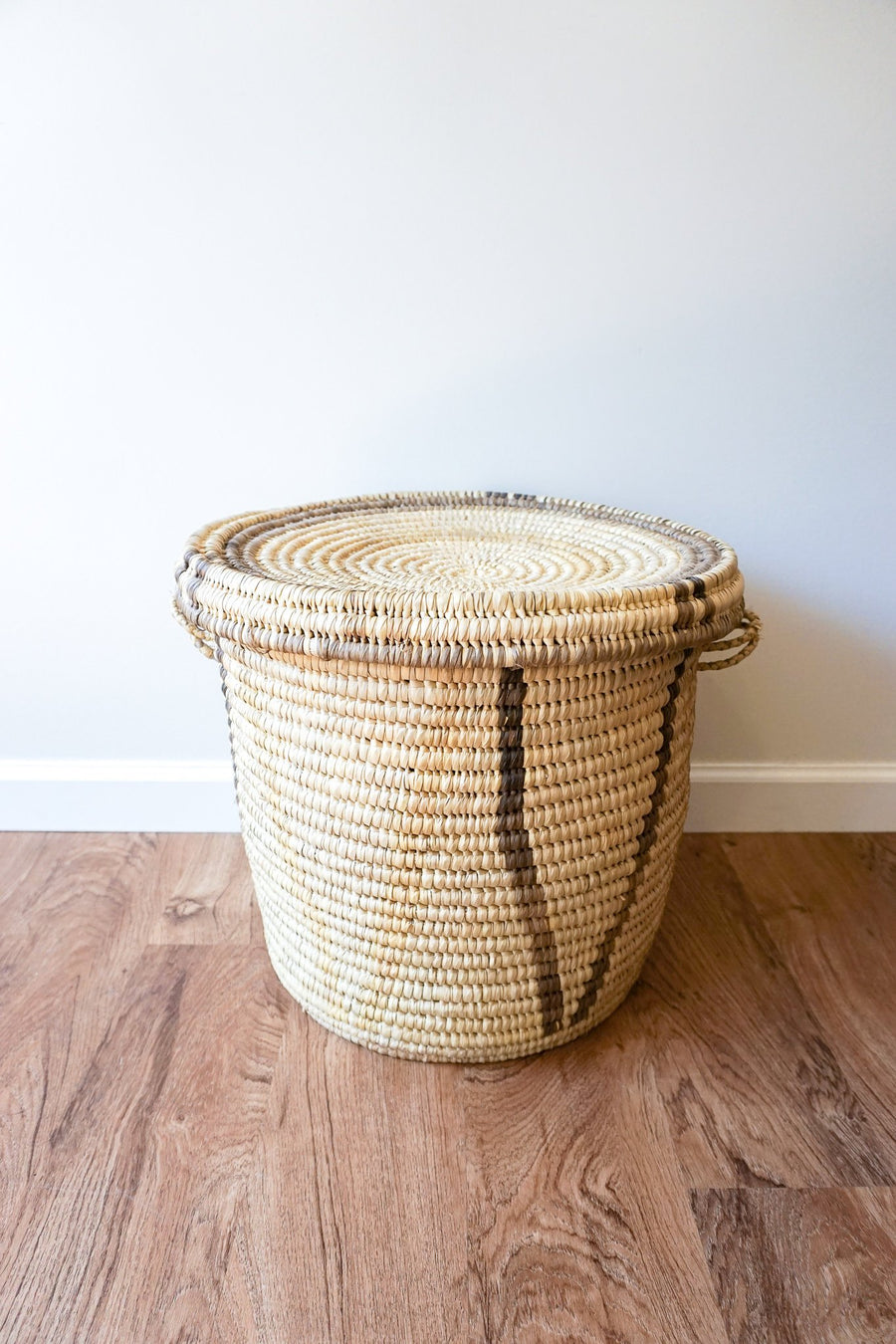 Vintage Woven Tribal African Basket with Lid - Large