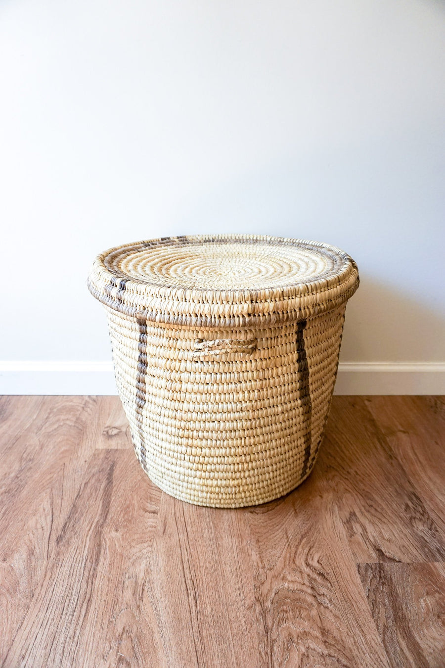 Vintage Woven Tribal African Basket with Lid - Large