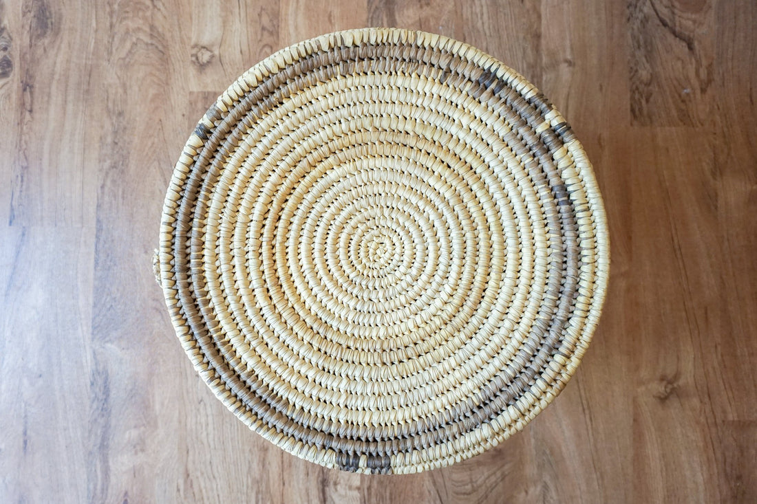 Vintage Woven Tribal African Basket with Lid - Large