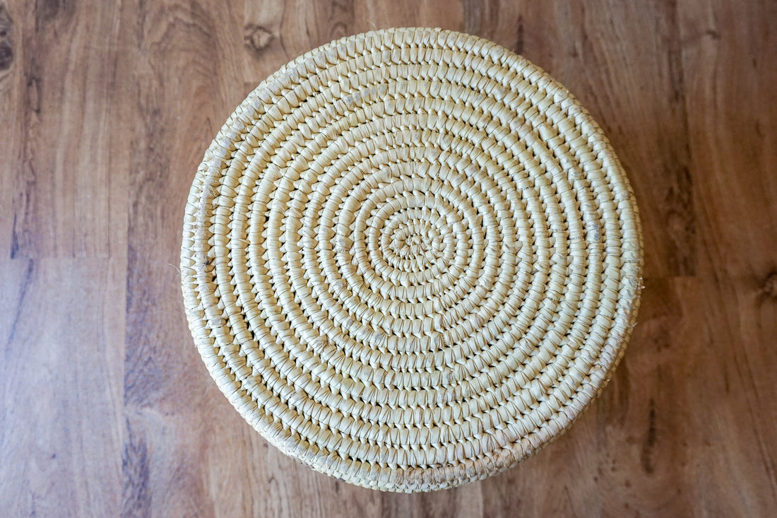 Vintage Woven Tribal African Basket with Lid - Large