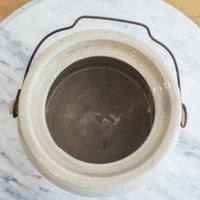 Vintage Natural Ceramic Canister with Original Distressed Metal Handle