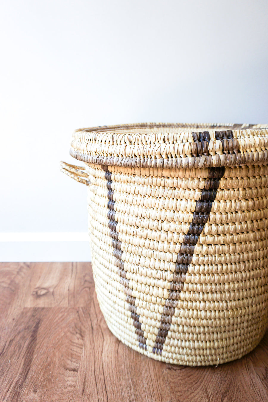 Vintage Woven Tribal African Basket with Lid - Large