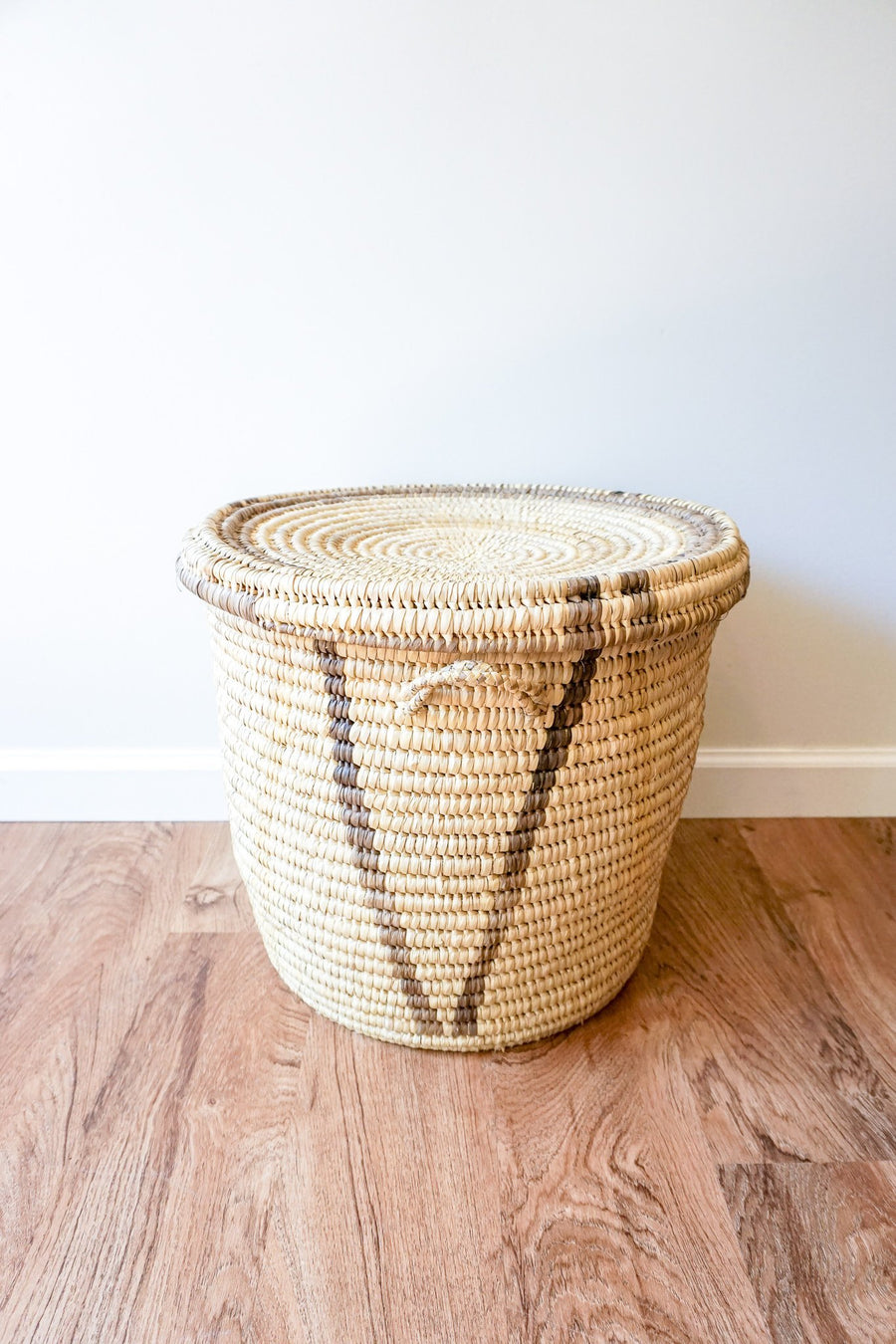 Vintage Woven Tribal African Basket with Lid - Large