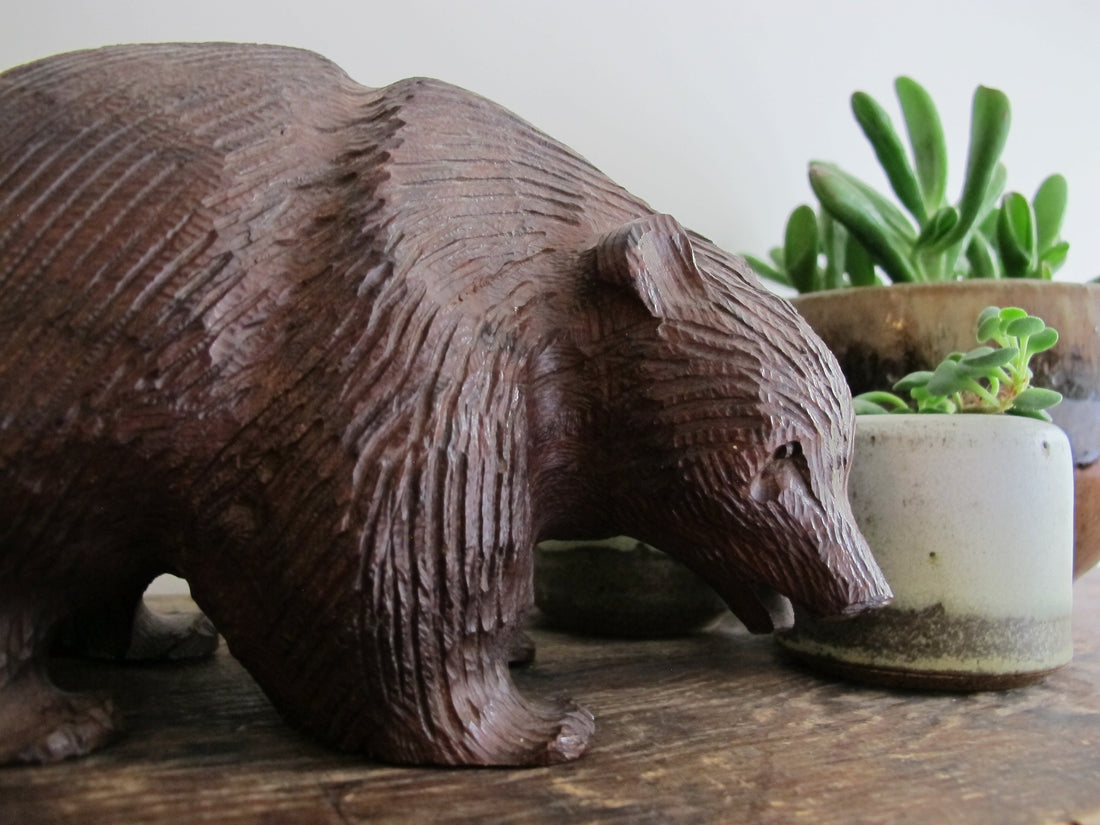 Ironwood Vintage Solid Hand Carved Wooden Bear