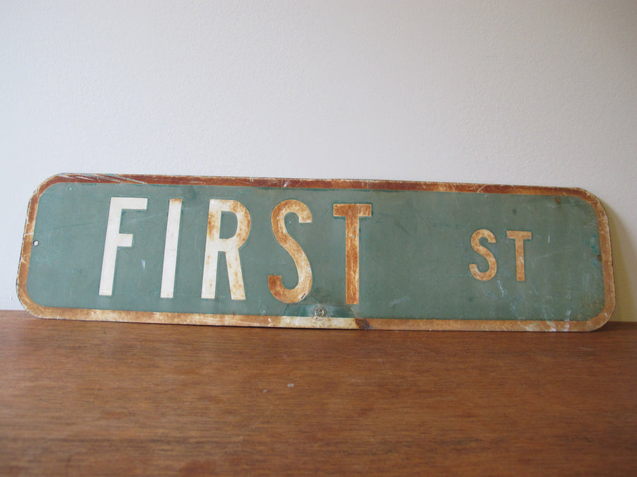 Vintage Distressed First Street Road Sign