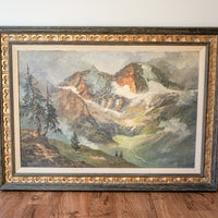 Mountain Landscape Painting with Hand Carved Frame from Mexico