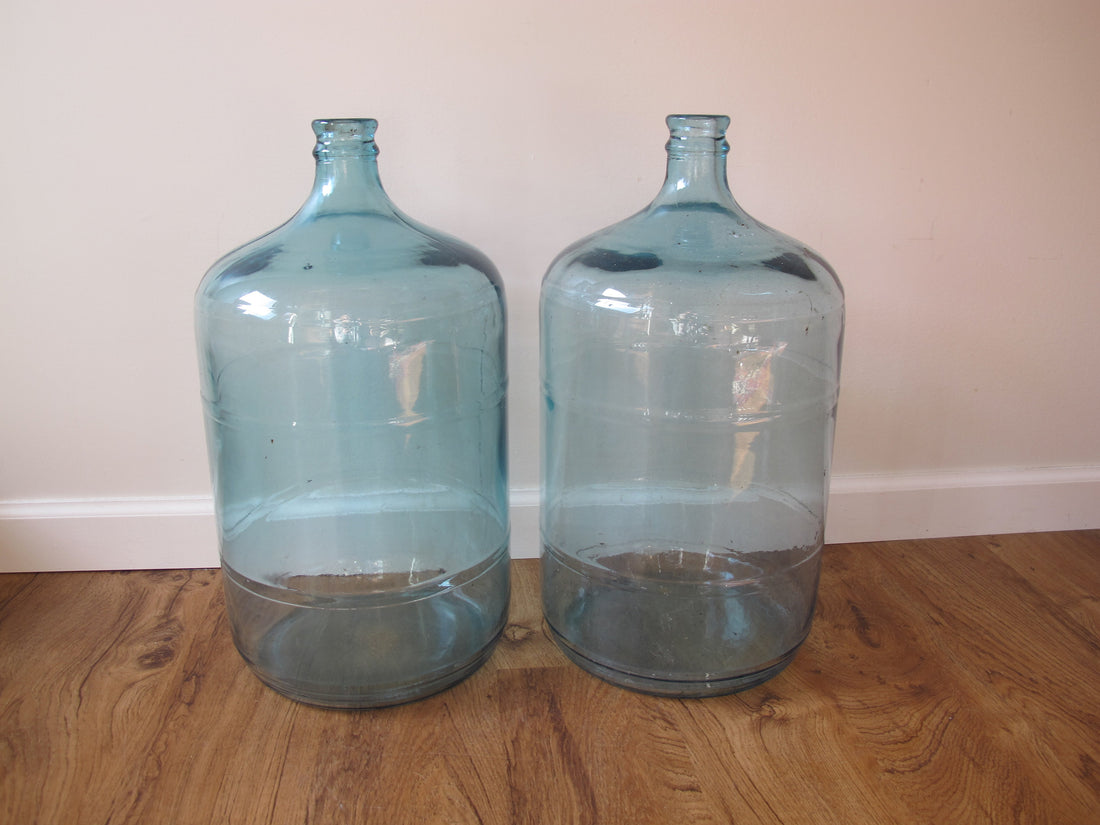 Large Vintage Blue Glass Demijohns (Sold Separately)