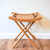 Vintage Solid Wood Curved Seat Folding Stool