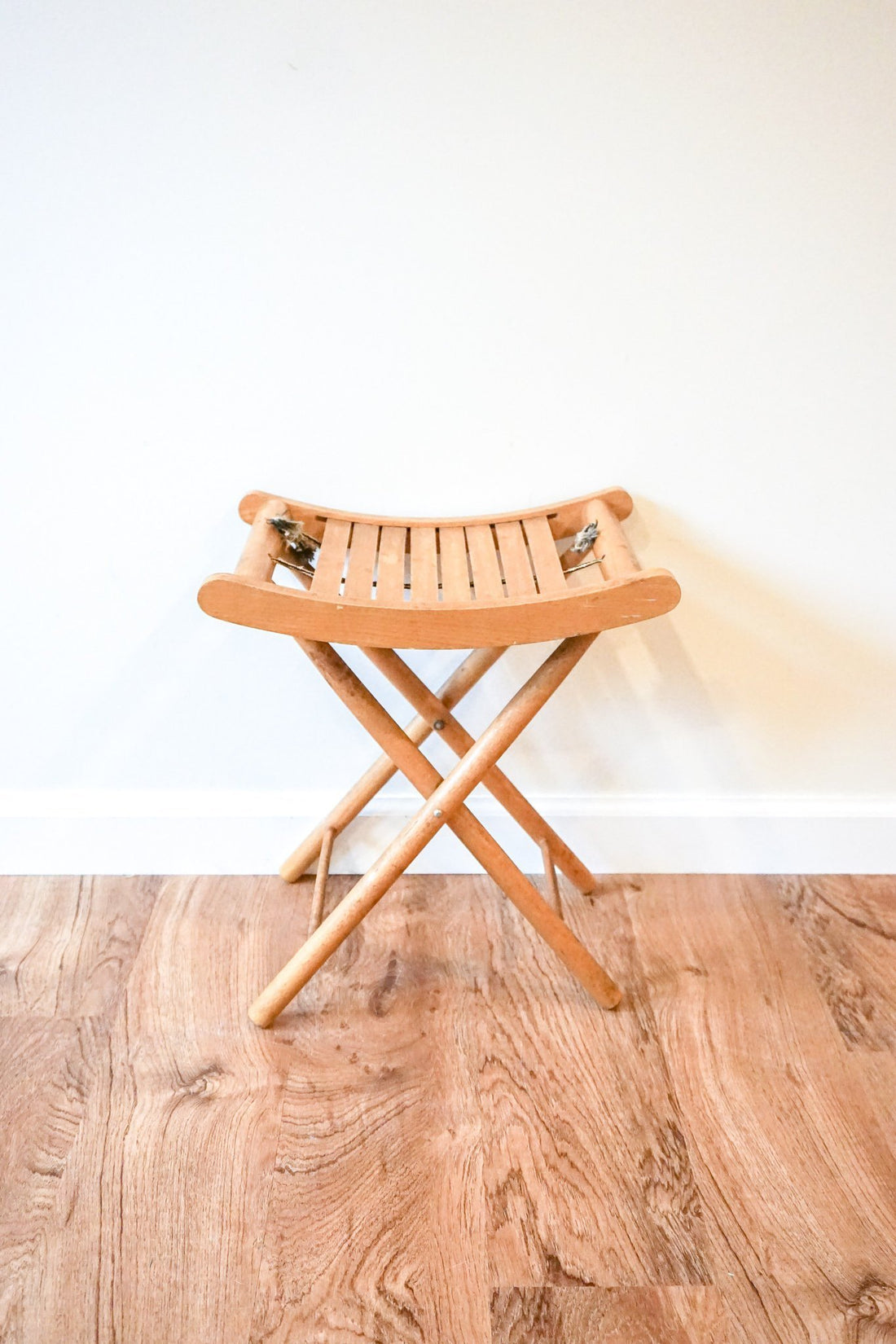 Vintage Solid Wood Curved Seat Folding Stool