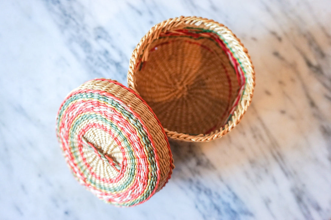 Colorful Mini Woven Hexagon Basket with Original Lid