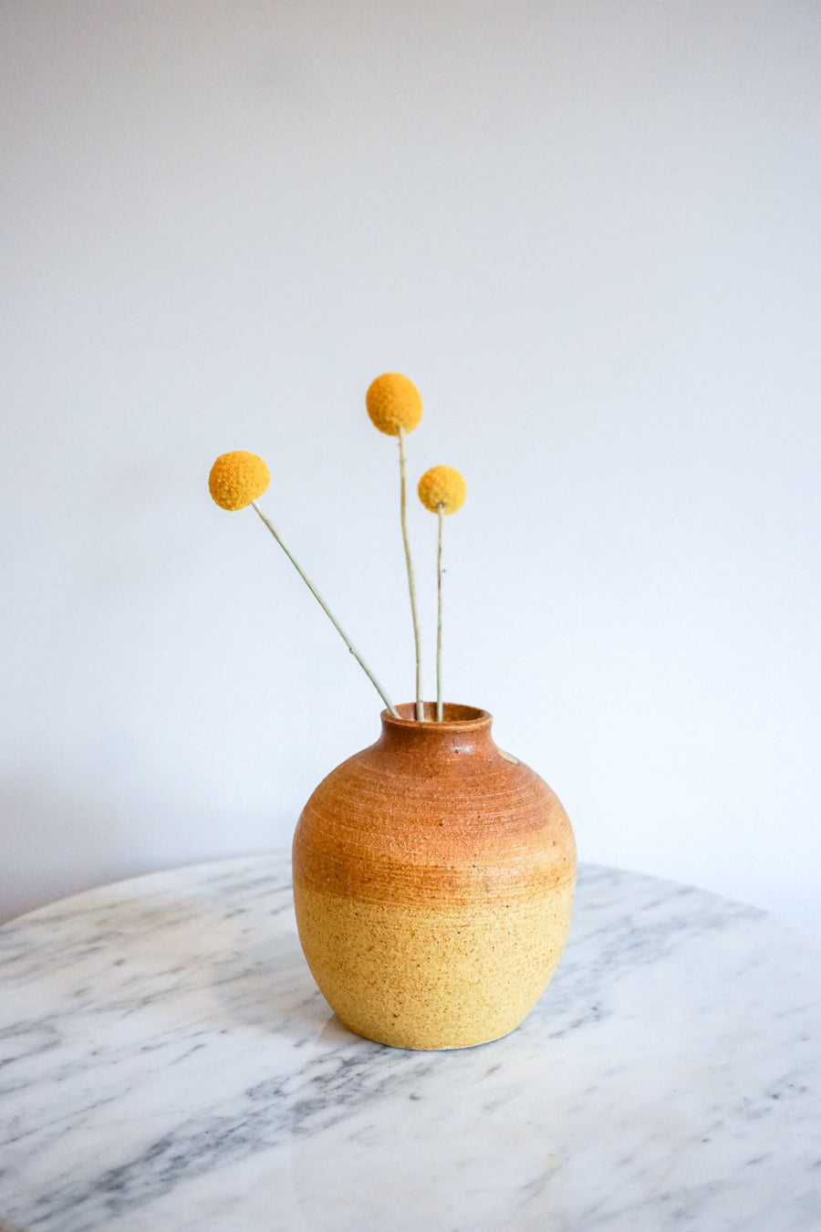 Adorable Vintage Hand-Made  Ceramic Pottery Vase in Burnt Orange and Yellow