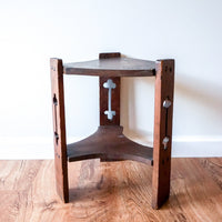 Unique Vintage Solid Wood Geometric Triangular Side Table