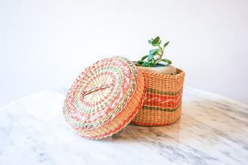 Colorful Mini Woven Hexagon Basket with Original Lid