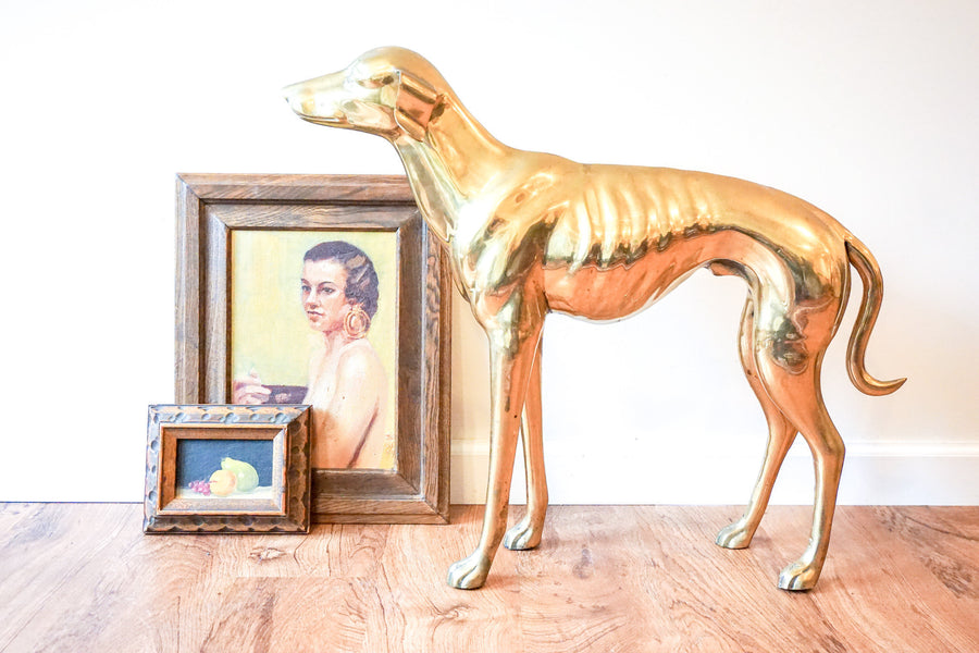 Adorable Mid-Century Extra Large Solid Brass Italian Greyhound
