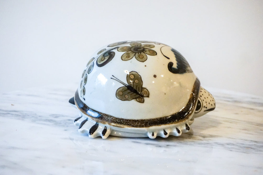 Vintage Hand Painted Ceramic Tonala Turtle From Mexico