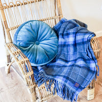 Vintage Pendleton Woolen Mills Blue Plaid Wool Throw/Picnic Blanket
