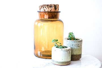 Vibrant Vintage Handblown Amber Glass Canister with Cork Lid