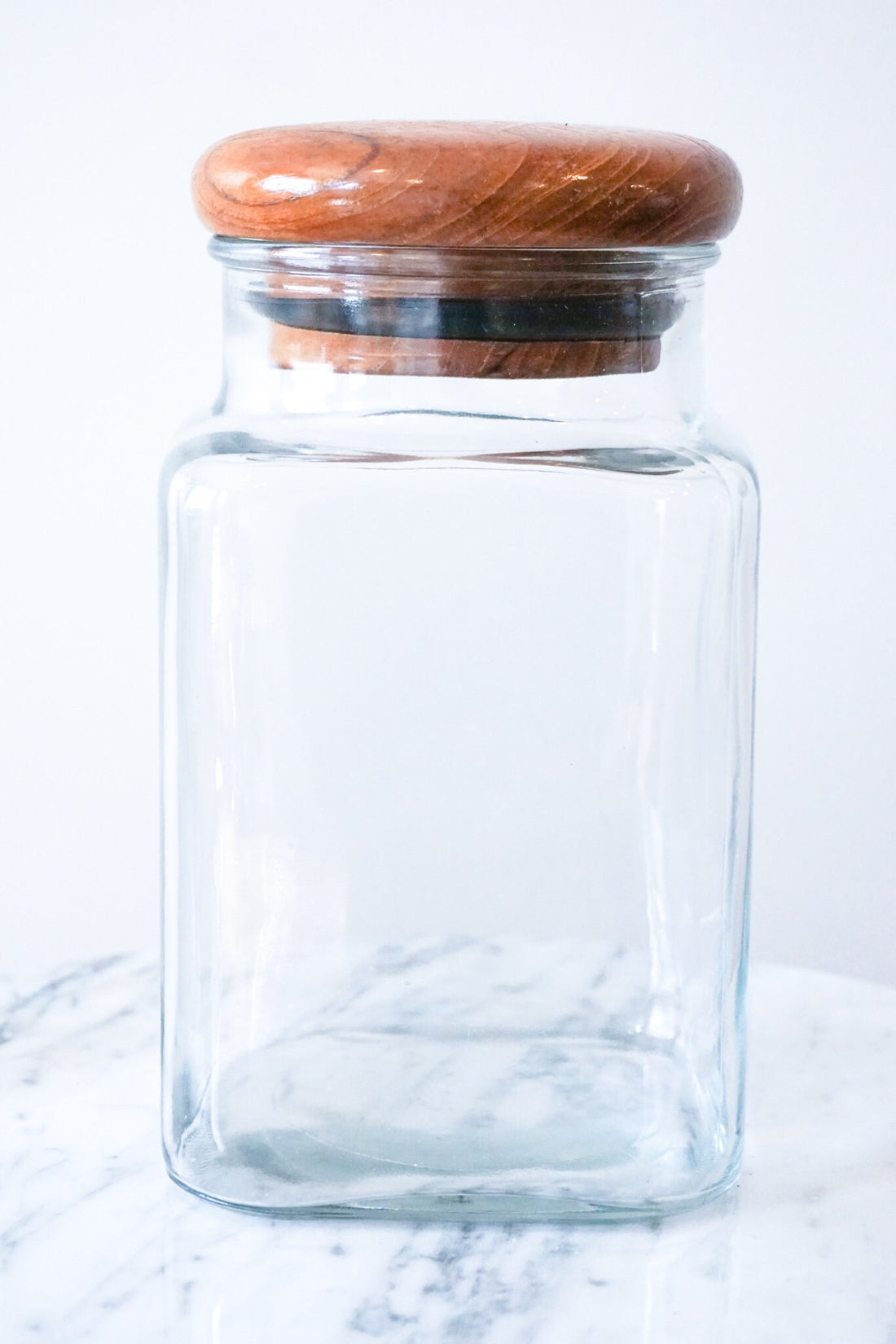 Set of Three Glass Kitchen Canisters with Teak Lids Made in Thailand