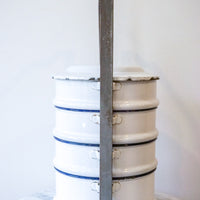 Swedish White Enamel Stacking Canisters with Metal Organizing Rack