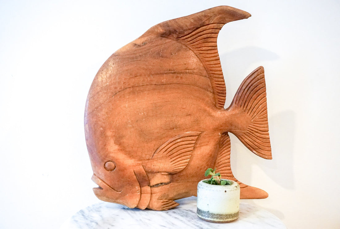 Unique Extra Large Vintage Solid Wood Hand Carved Fish