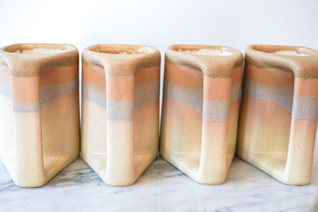 Padilla Ceramic Mug Set With  Wood Stacking Rack