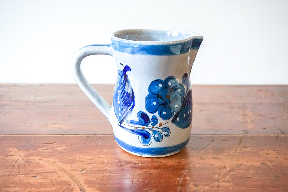 Colorful Hand Painted Vintage Glazed Ceramic Pitcher - Made in Mexico