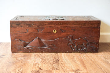 Wood Humidor / Tobacco Pipe Chest with Genuine Turquoise Inset Stones and Original Hand Written Letter