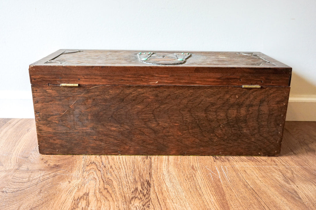 Wood Humidor / Tobacco Pipe Chest with Genuine Turquoise Inset Stones and Original Hand Written Letter