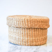Vintage Woven Natural Oval Basket with Lid