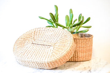 Vintage Woven Natural Oval Basket with Lid