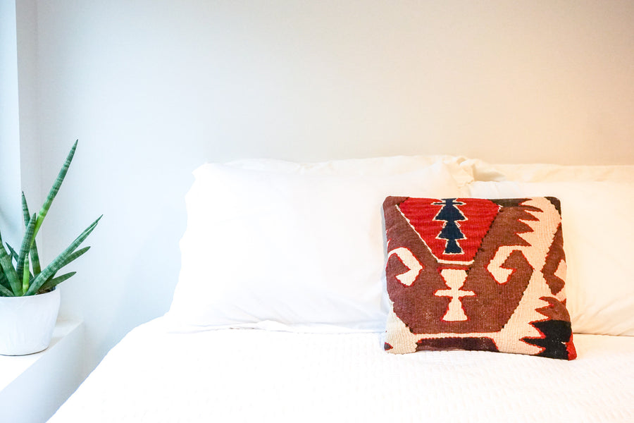 Vintage Red, Navy and Brown Kilim Pillow