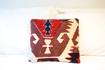 Vintage Red, Navy and Brown Kilim Pillow