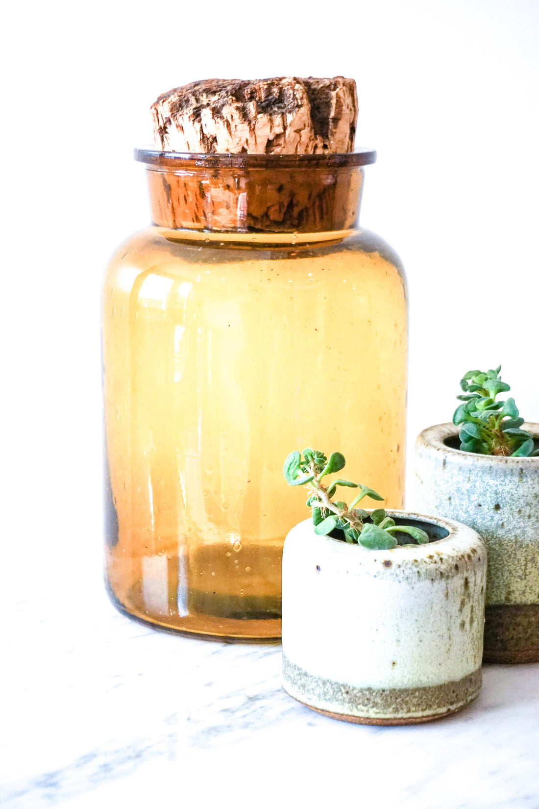 Vibrant Vintage Handblown Amber Glass Canister with Cork Lid