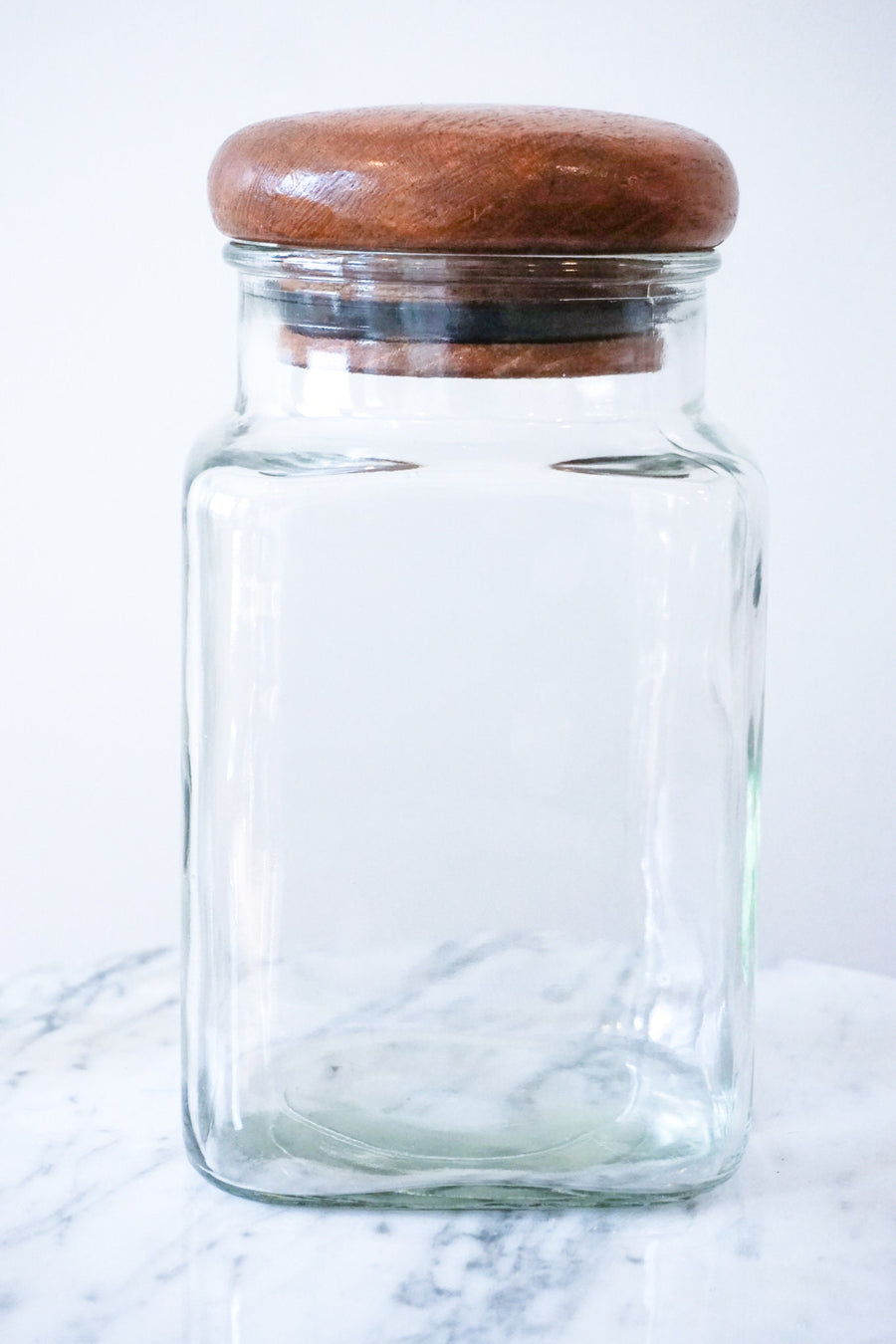 Set of Three Glass Kitchen Canisters with Teak Lids Made in Thailand