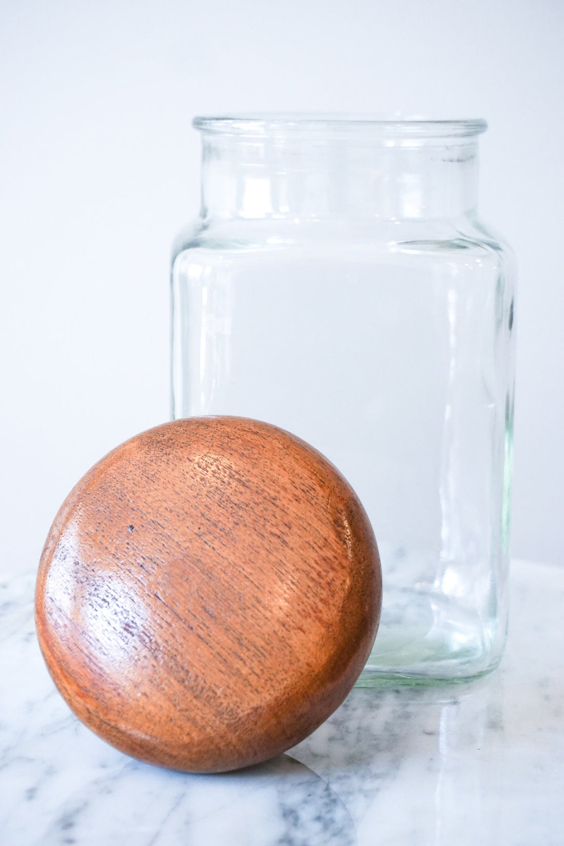 Set of Three Glass Kitchen Canisters with Teak Lids Made in Thailand