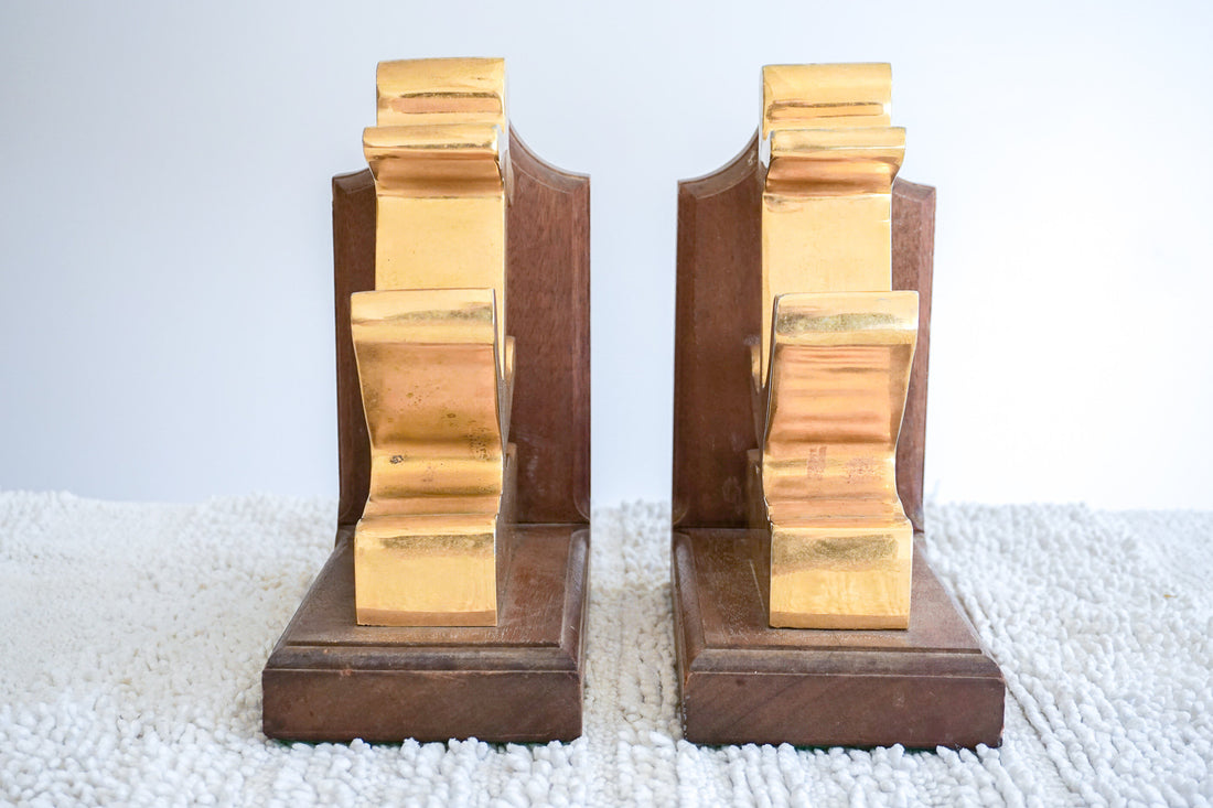 Vintage Set of 2 Solid Brass and Wood Nautical Anchor Bookends