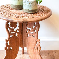 Vintage Moroccan Accent Table - Hand Craved, Bohemian