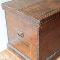 Gorgeous Vintage "J.E. Whitfield" Solid Wood Chest / Trunk With Metal Hardware and Decorative Key
