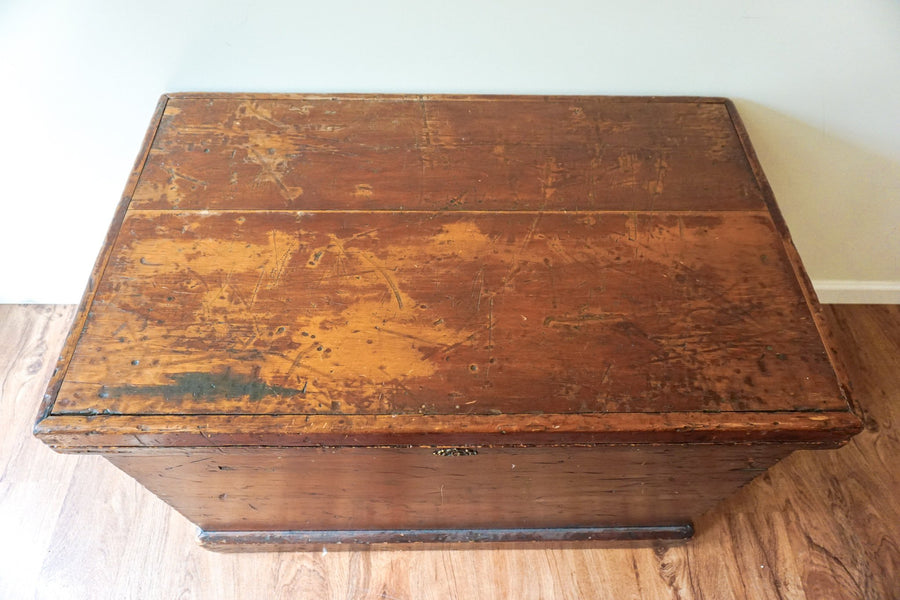 Gorgeous Vintage "J.E. Whitfield" Solid Wood Chest / Trunk With Metal Hardware and Decorative Key