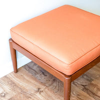 Midcentury Bench Stool with Silk Cushion Made in Denmark