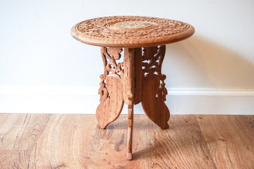 Vintage Moroccan Accent Table - Hand Craved, Bohemian