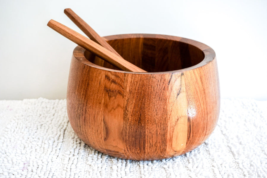 Stunning Vintage Dansk Large Teak Wood Bowl with Matching Serving Utensils - Made in Thailand