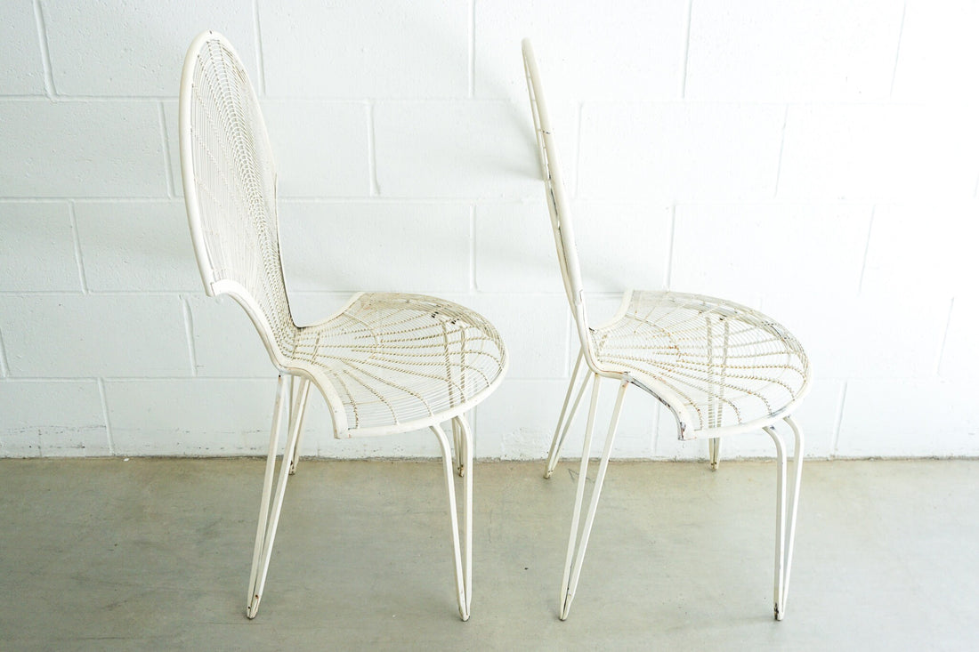 Midcentury Fanned Metal Patio Outdoor Chairs Set of Two