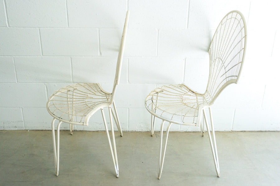 Midcentury Fanned Metal Patio Outdoor Chairs Set of Two