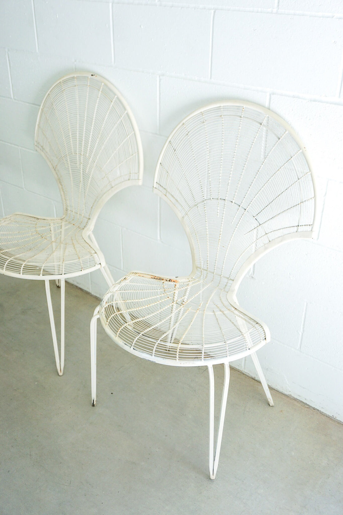 Midcentury Fanned Metal Patio Outdoor Chairs Set of Two