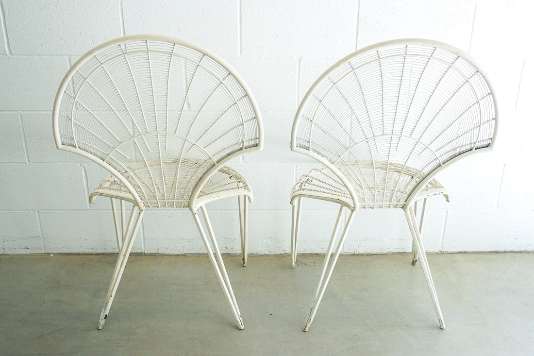 Midcentury Fanned Metal Patio Outdoor Chairs Set of Two