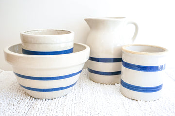 Roseville Crock Pottery Bowl Pitcher and Utensil Holder (Sold Separately)