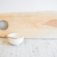 Moroccan Raw Olive Wood Tray / Charcuterie Board with White Moroccan Red Clay Bowl and Mini Olive Wood Spoon (Sets Sold Separately)